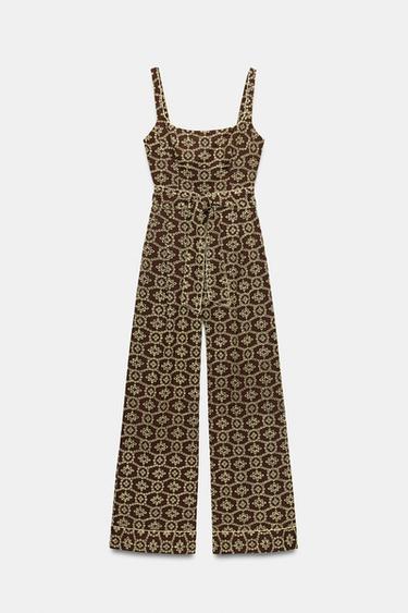 EMBROIDERED JUMPSUIT WITH BELT - Brown / Ecru by Zara - Image 10