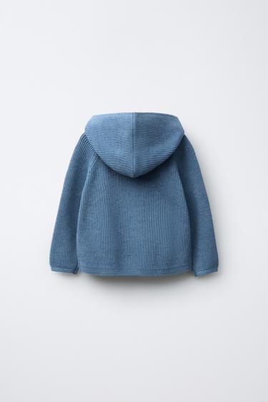 HOODED KNIT SWEATER WITH POCKET - Blue by Zara - Image 1