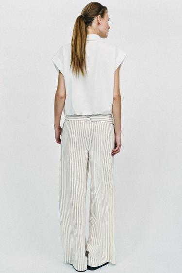 WIDE-LEG TROUSERS WITH SCARF DETAIL - Ecru / Brown by Zara - Image 5