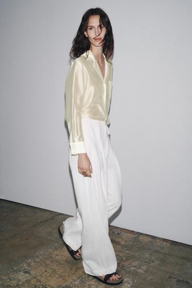 CHEMISE BRODÉE À POCHE ZW COLLECTION - Jaune de Zara - Image 3