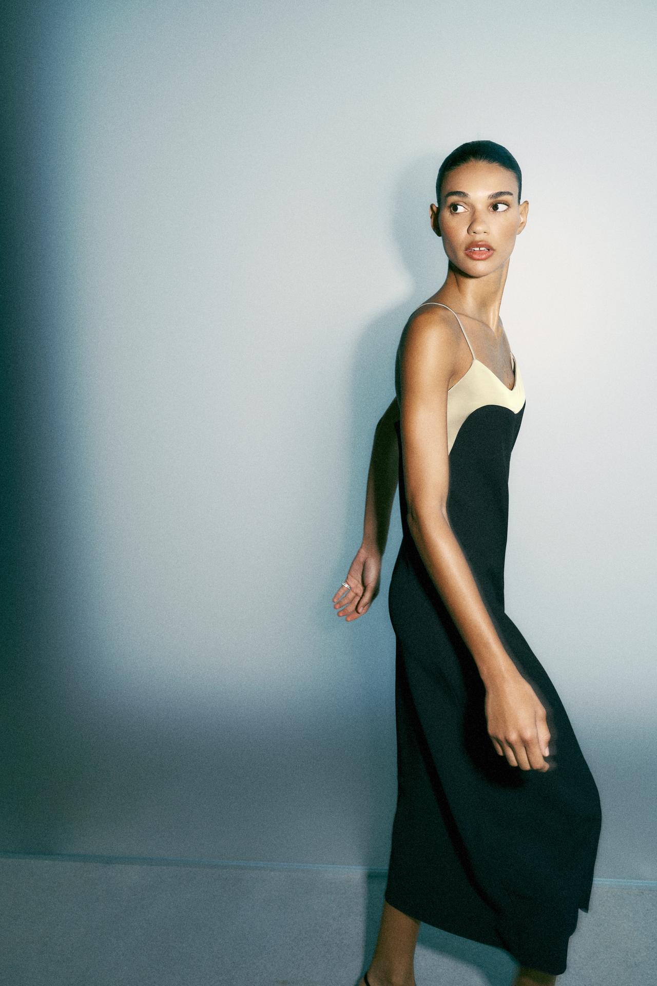 COMBINED LINGERIE-STYLE DRESS — Black