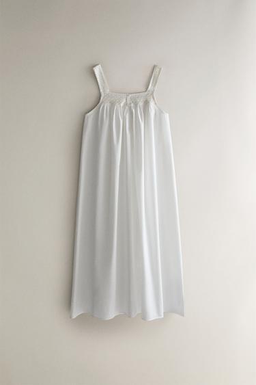 Zara LACE STRAP COTTON NIGHTGOWN - White - Image 0