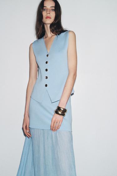 TOP GILET EN MAILLE UNI - Bleu moyen de Zara - Image 2