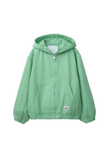 CAZADORA CAPUCHA ETIQUETA - Verde de Zara