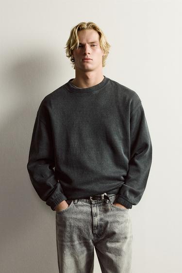 RELAXED FIT RIBBED SWEATSHIRT — Black 2