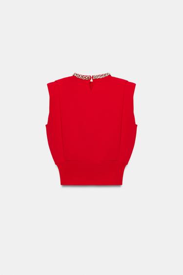 TOP À ÉPAULETTES ET COL BIJOU - Rouge de Zara - Image 7