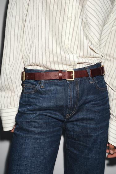 LEATHER MULTI-POSITION BUCKLE BELT - Dark red by Zara - Image 1