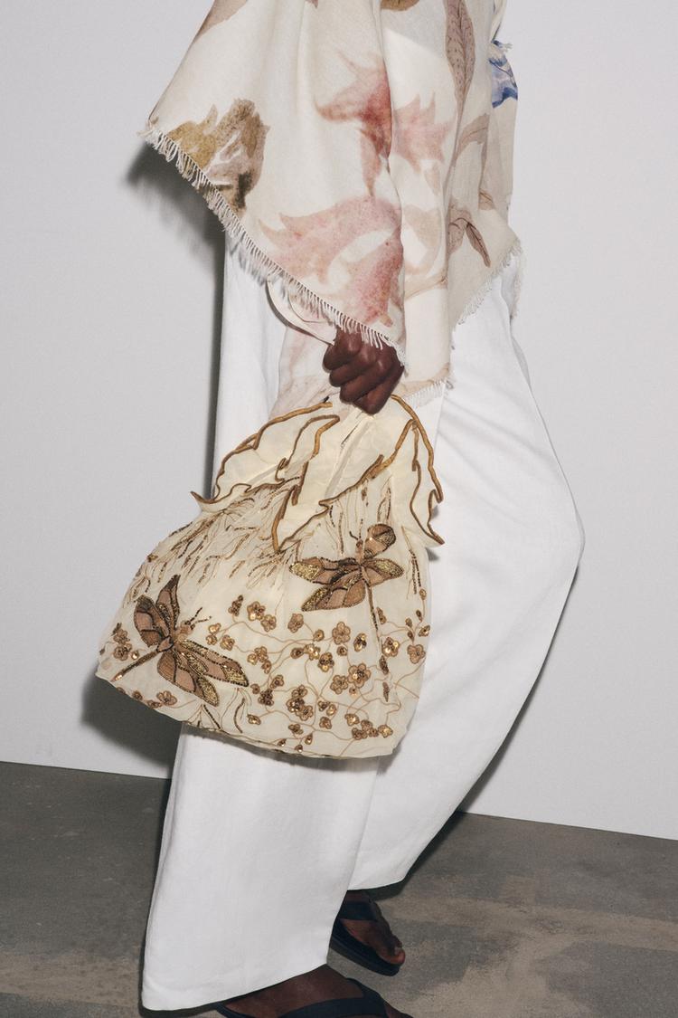 EMBROIDERED DETAIL TOTE BAG Golden ZARA India