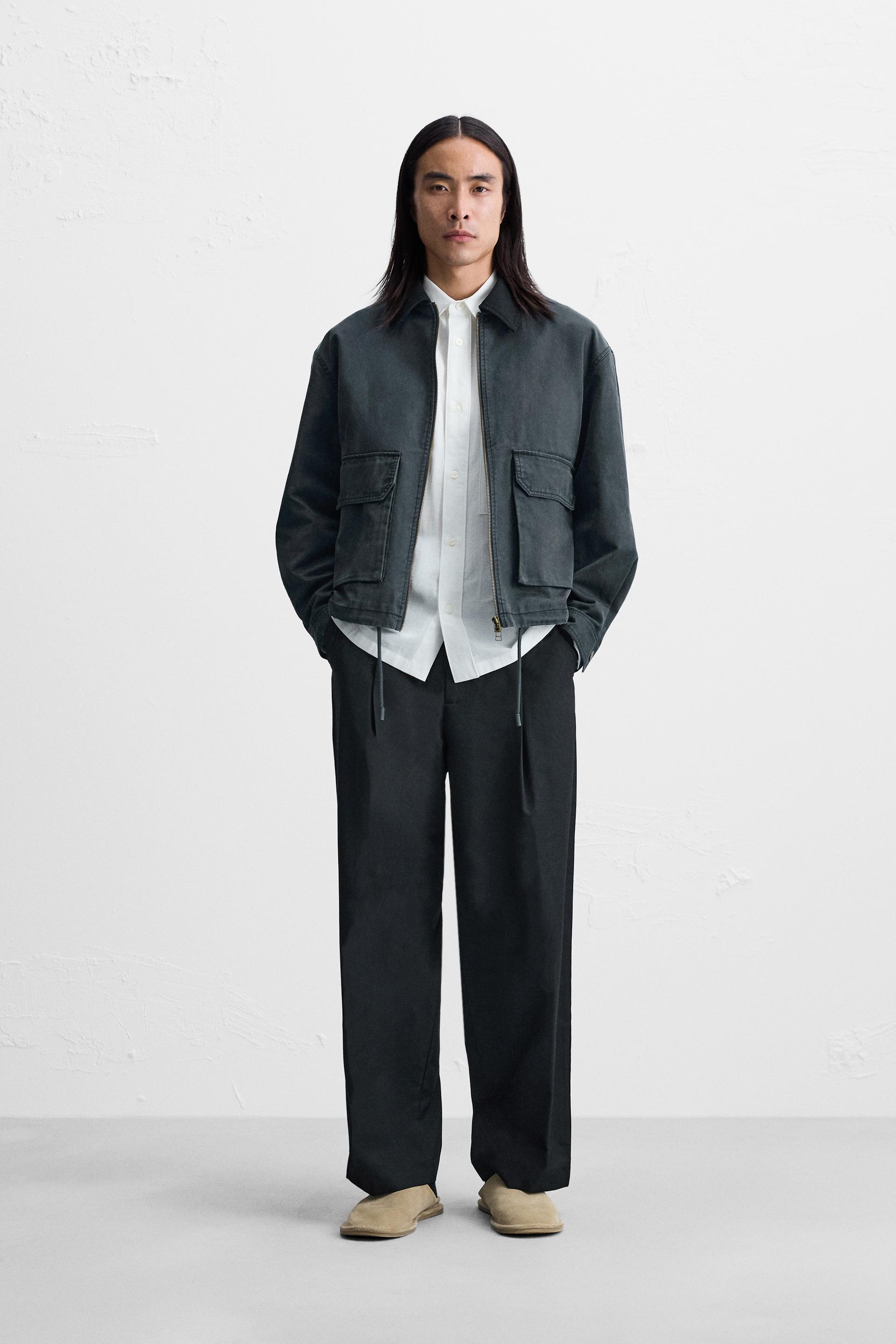 コントラストカラージャケット クロップド丈 - ブルー | ZARA Japan / 日本
