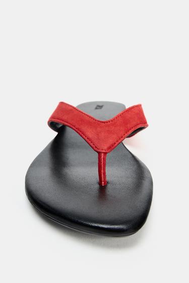 SANDALES PLATES EN CUIR - Rouge de Zara - Image 3