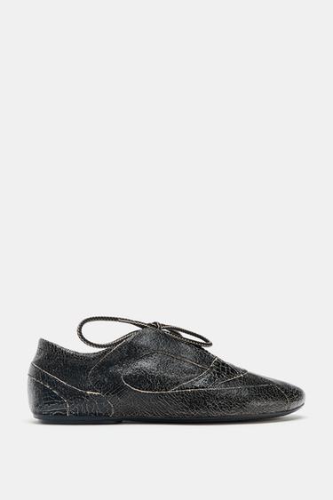 Zara WORN EFFECT LEATHER SHOES - Anthracite grey
