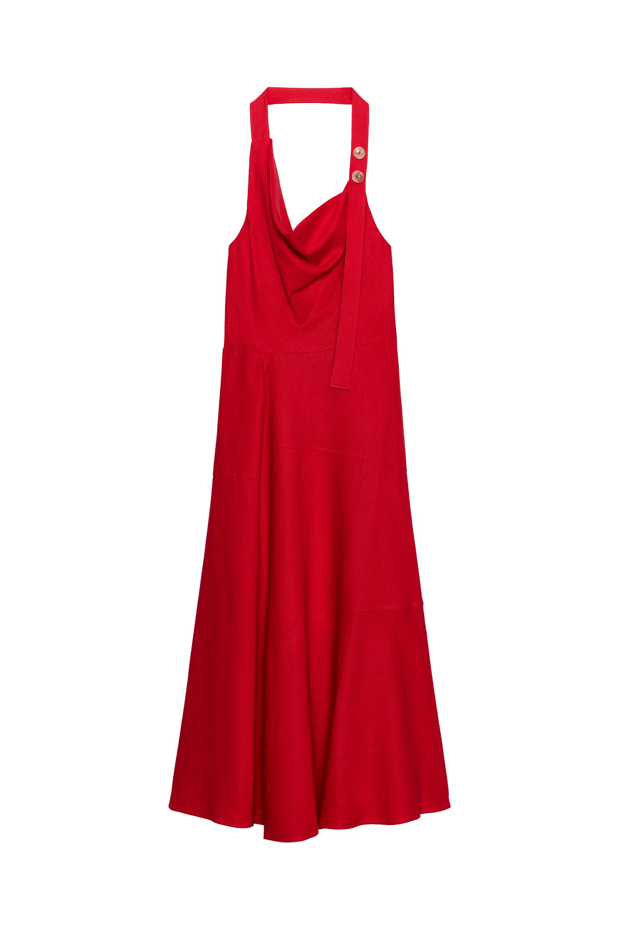 LINEN BLEND HALTER MIDI DRESS - Red | ZARA United States