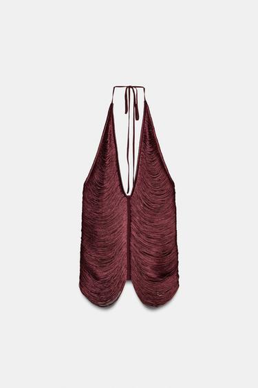 TOP HALTER À FRANGES - Prune de Zara - Image 4
