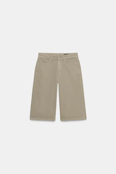 ZW COLLECTION MID-WAIST DENIM BERMUDA SHORTS - Khaki by Zara