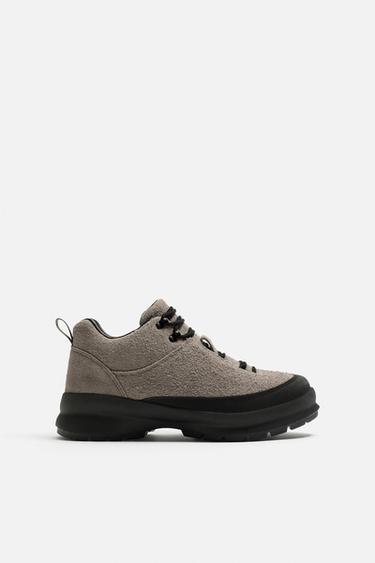 Zara HIGH-TOP LEATHER SNEAKERS - Taupe Gray - Image 0