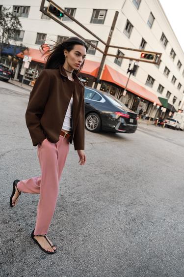 DARTED TROUSERS WITH BELT - Pink by Zara