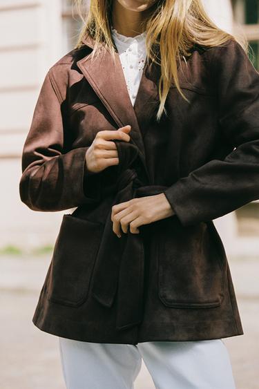 VESTE EFFET DAIM CEINTURE - Marron de Zara - Image 4