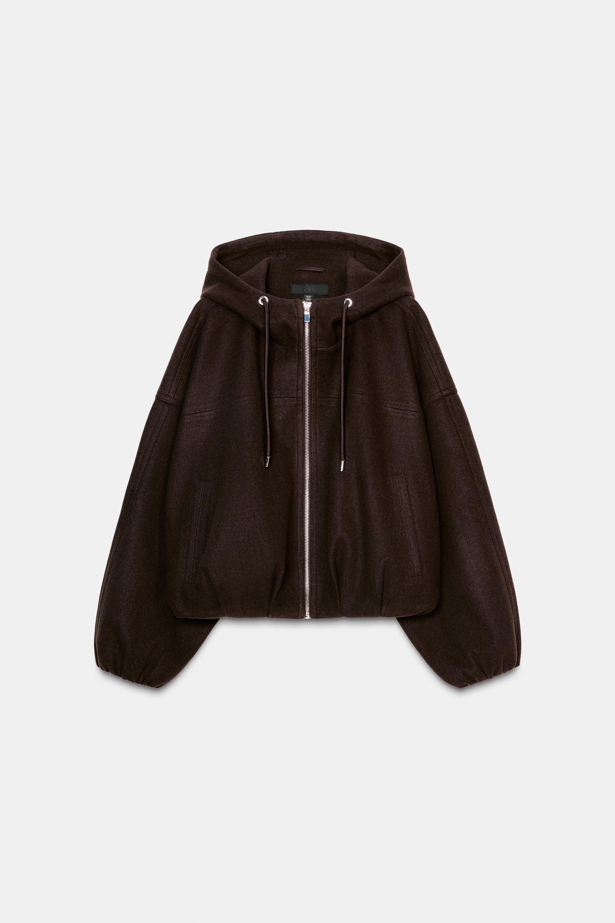 ソフトオーバーサイズフーデッドボンバージャケット - ブラウン | ZARA