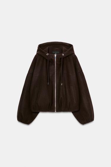Zara SOFT HOODIE OVERSIZED BOMBER JACKET - Brown