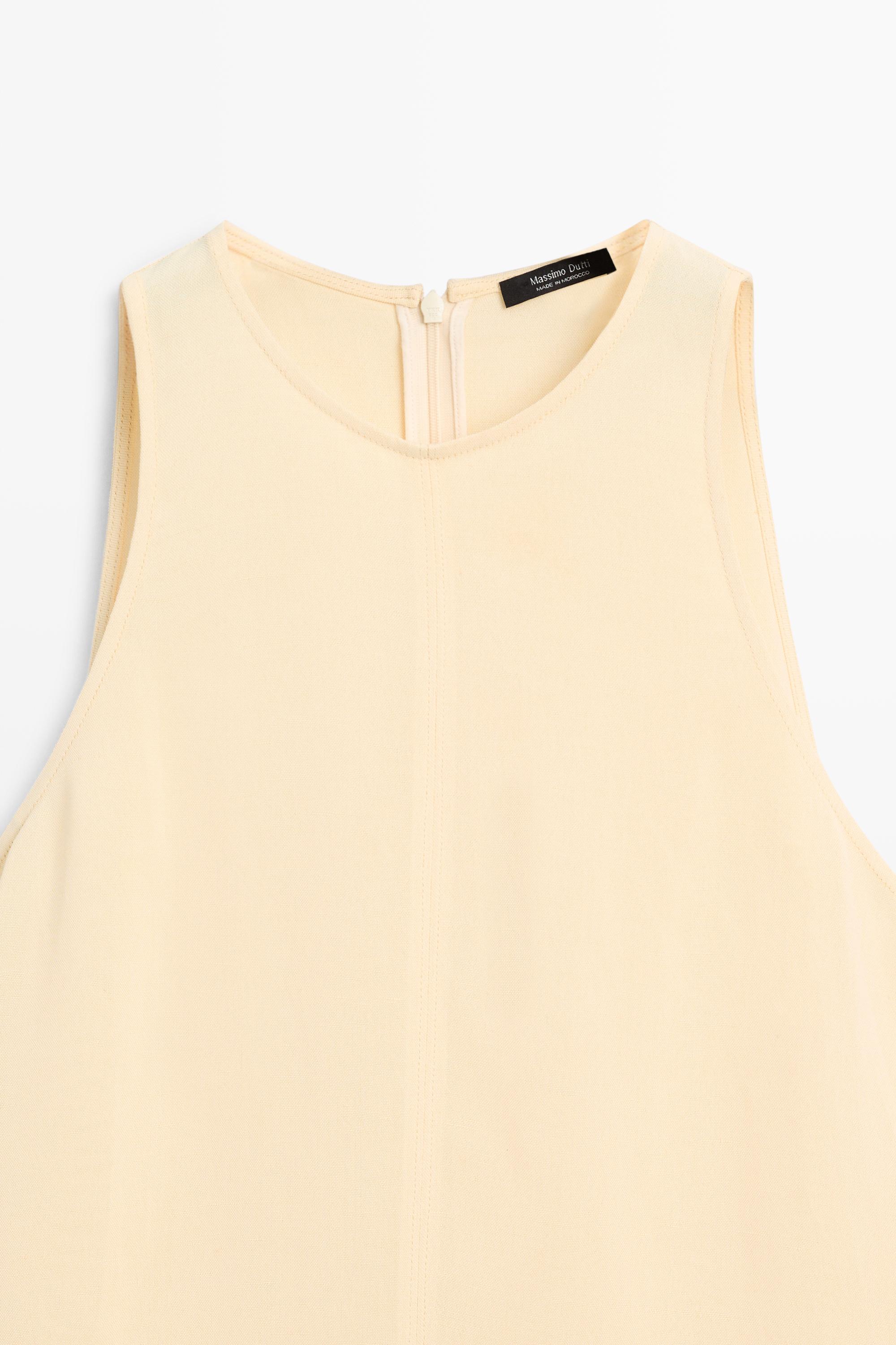 Flowing linen halter midi dress — Biscuit