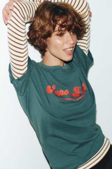 Zara TEXT PRINT T-SHIRT - Green