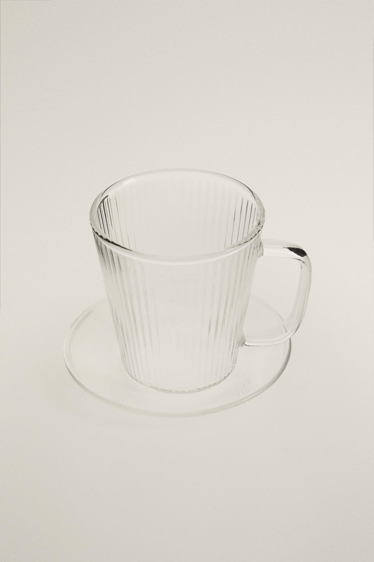 BOROSILICATE GLASS COFFEE CUP AND SAUCER — Transparent