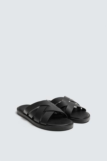 LEATHER STRAPPY SANDALS - Black by Zara