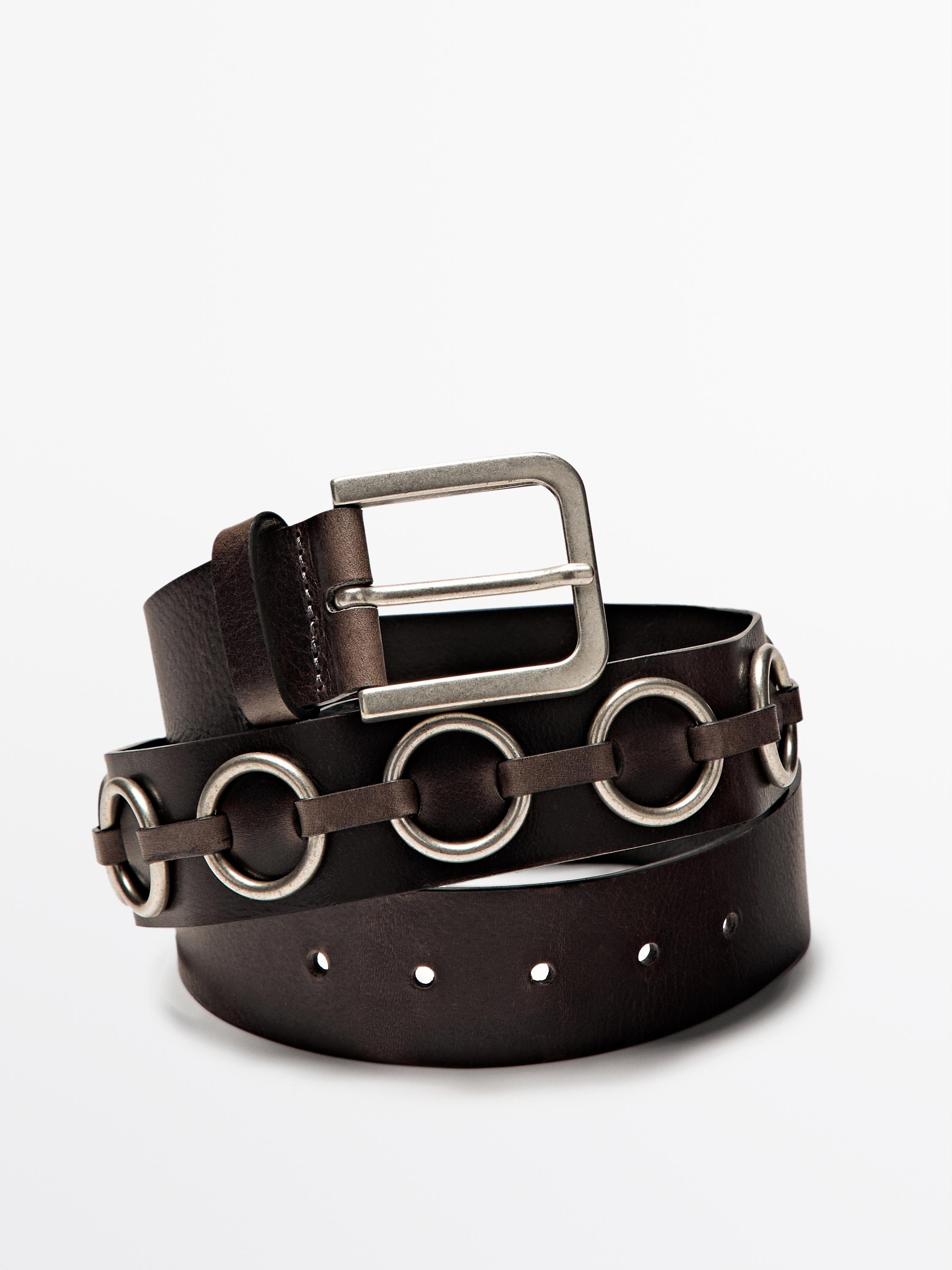 Nappa leather belt with ring details - Brown | ZARA United Nappa leather belt with ring details - Brown | ZARA United