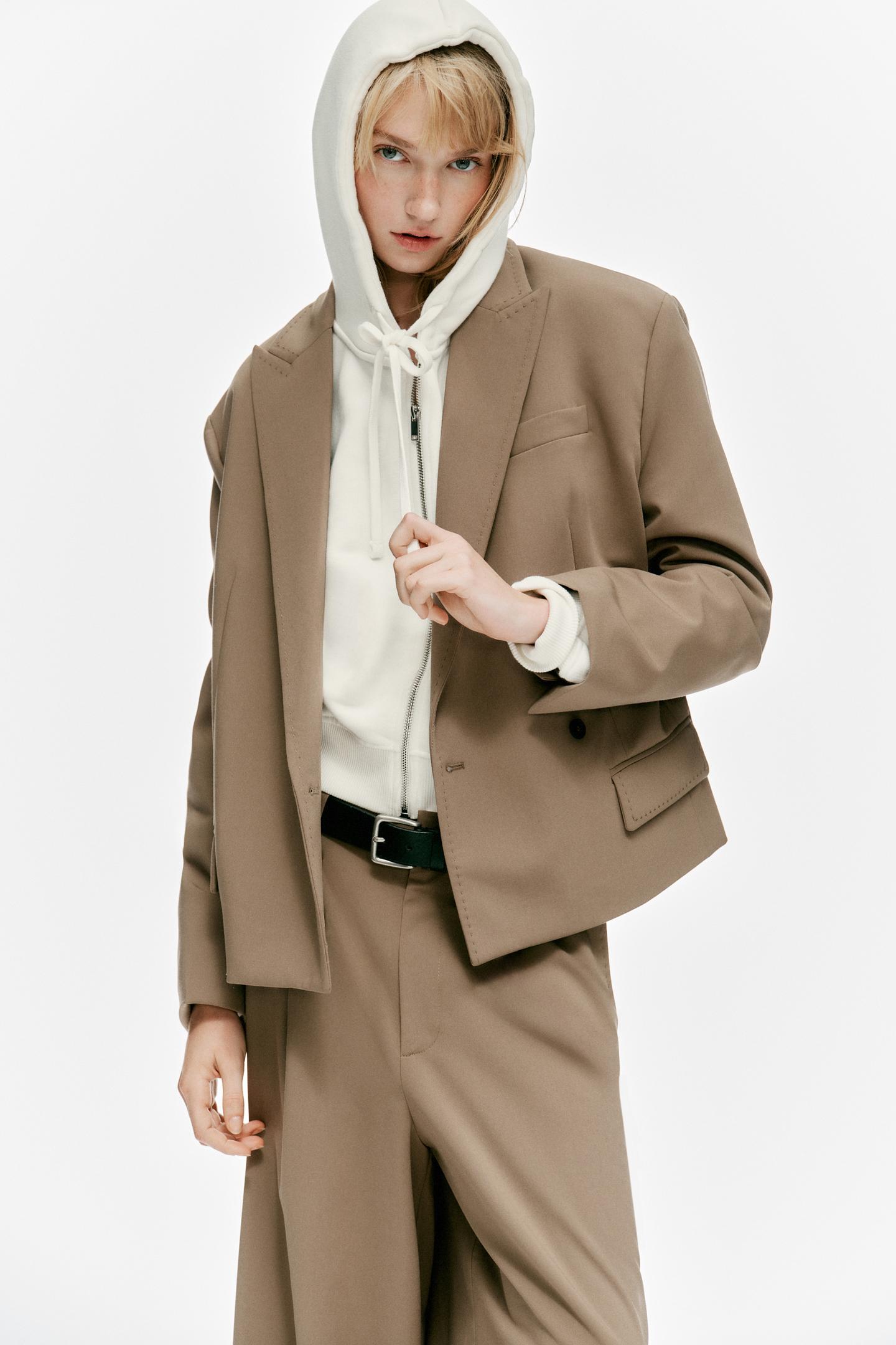 Женские брюки Zara Topstitched Pleated, цвет: Бежевый — фото 4