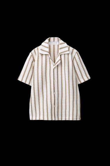 Zara TEXTURED STRIPED SHIRT - Ecru / Beige - Image 0