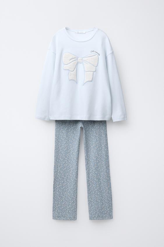 6-14 AÑOS/ PIJAMA LAZO EFECTO PELO - Azul claro de Zara - Imagen 0