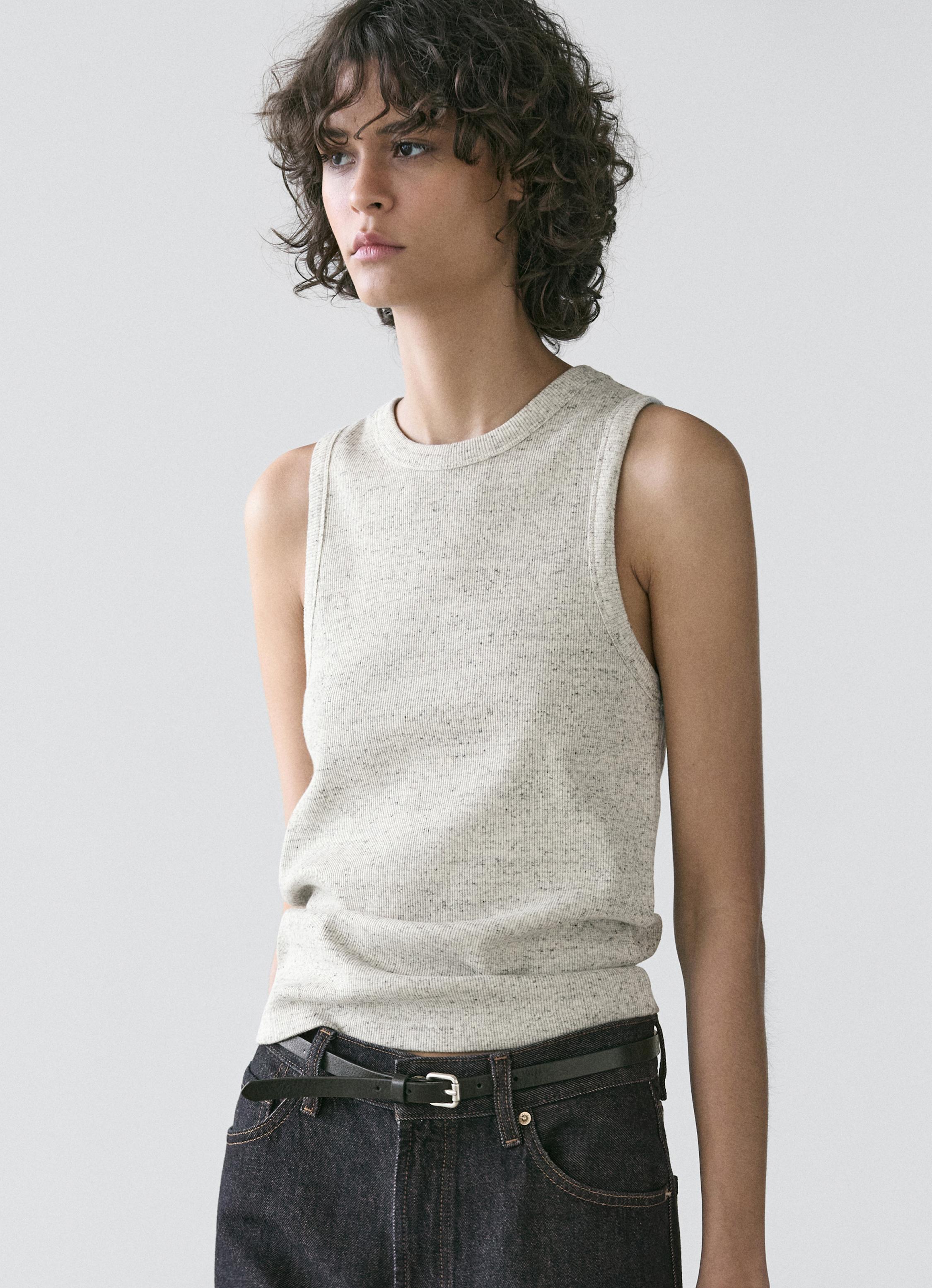Sleeveless cotton blend T-shirt