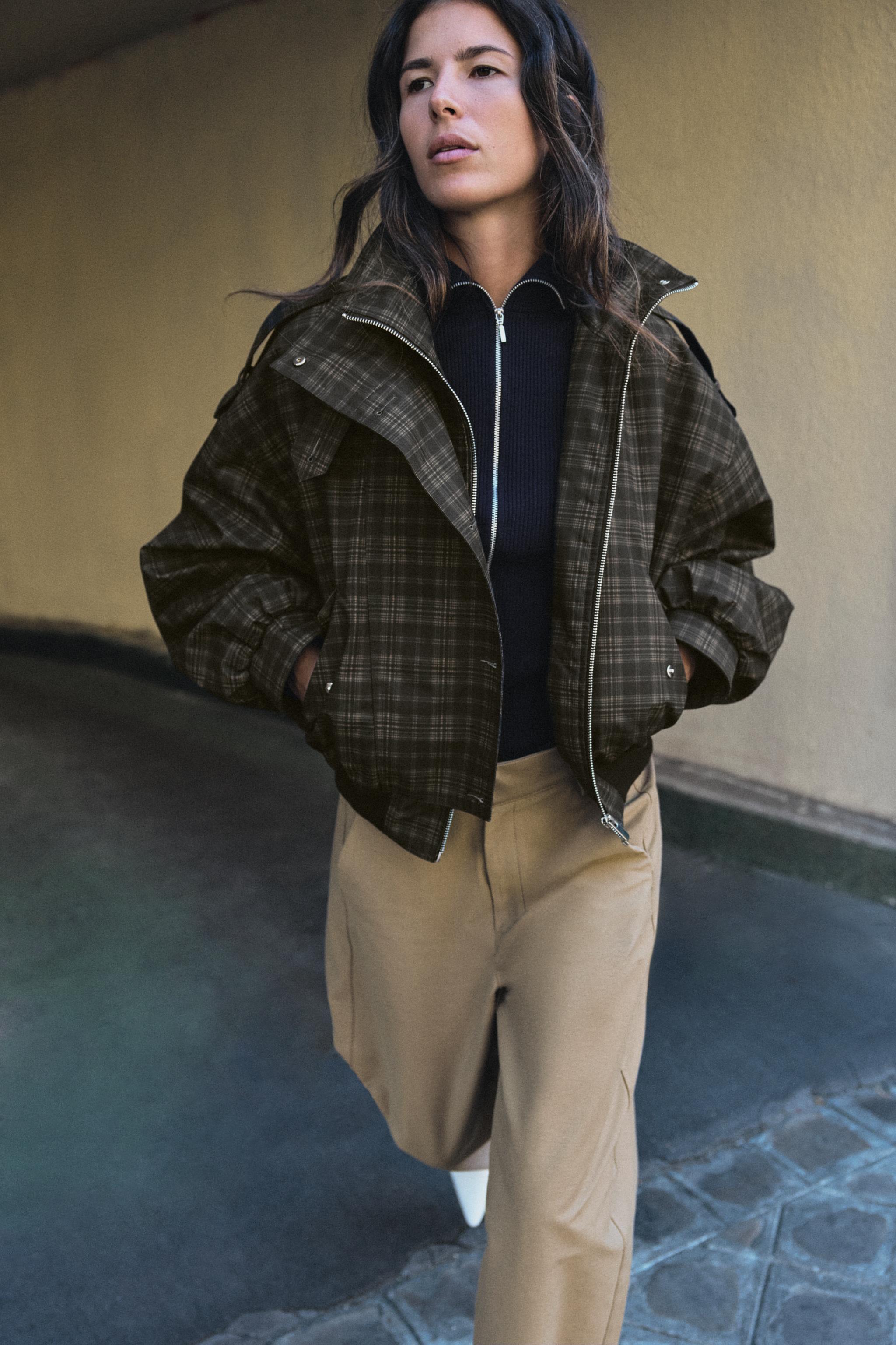 チェック ボンバージャケット - ブラウン | ZARA Japan / 日本