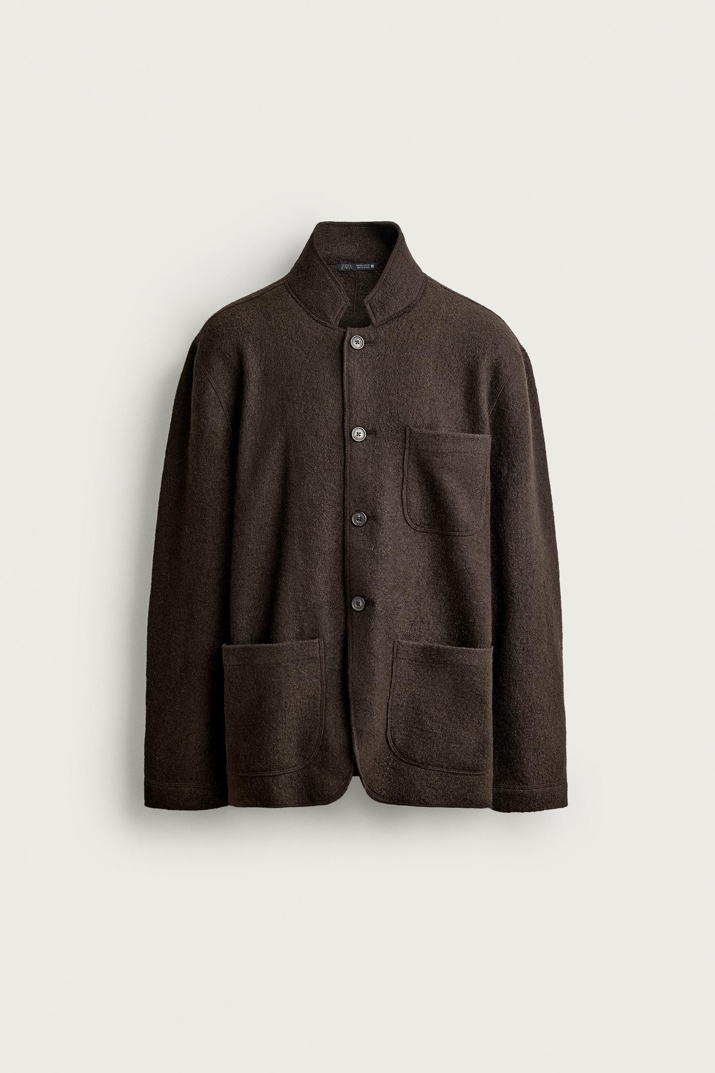Мужской пиджак Zara Wool-Blend Relaxed Fit Blazer, цвет: Тёмный коричневый — фото 7