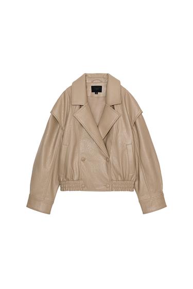 LEATHER EFFECT BOMBER JACKET - Stone by Zara