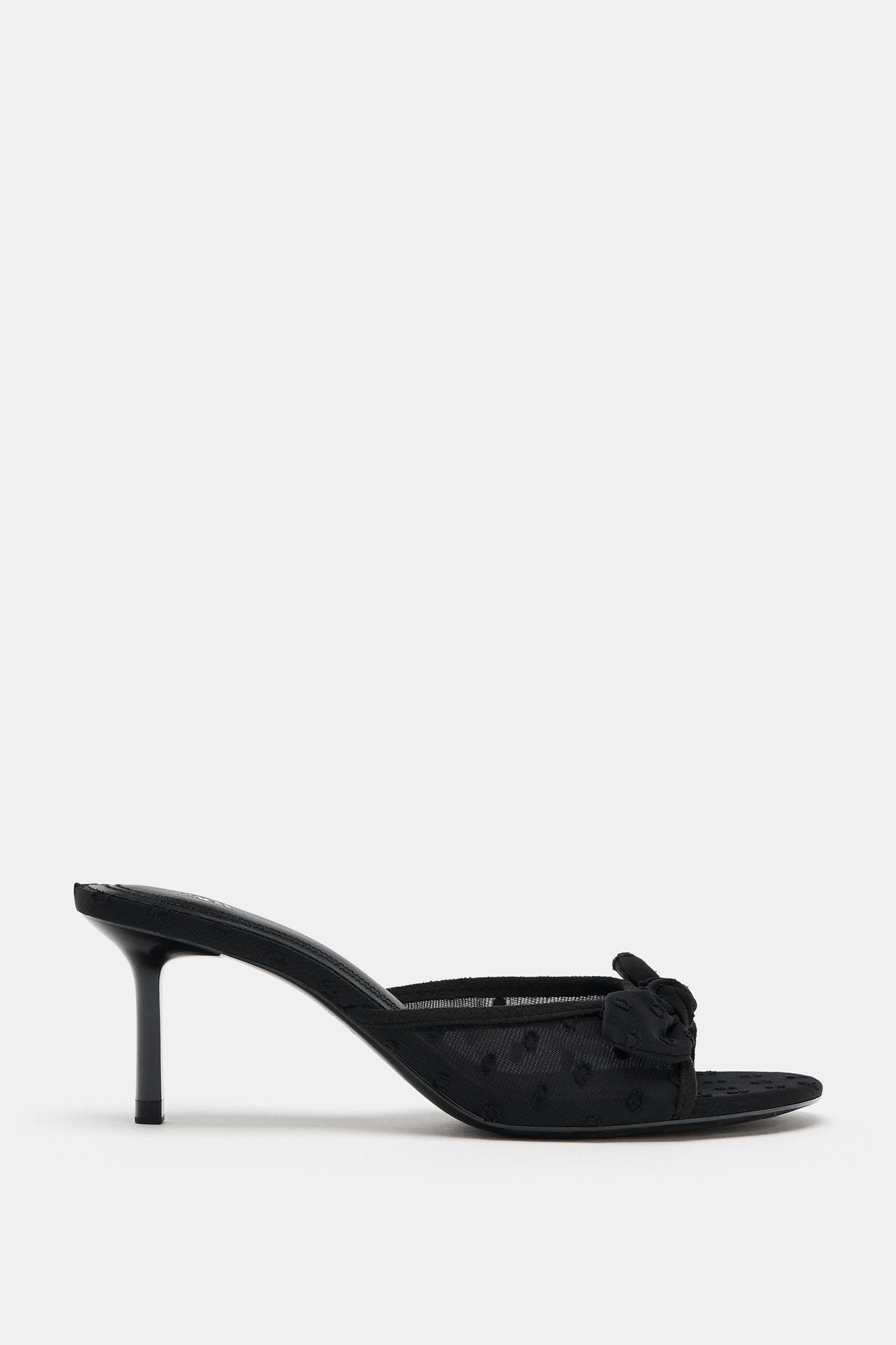 MESH HEELED SANDALS — Black