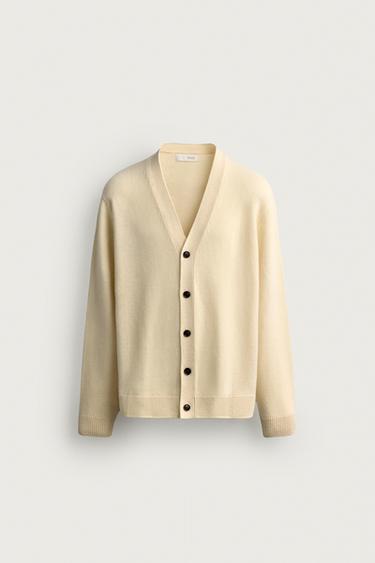 WOOL BLEND REGULAR FIT CARDIGAN — Butter 1