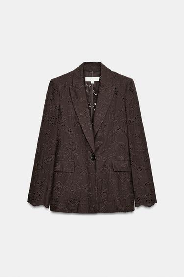STRAIGHT BLAZER WITH CUTWORK EMBROIDERY SHOULDER PADS - Brown by Zara - Image 7