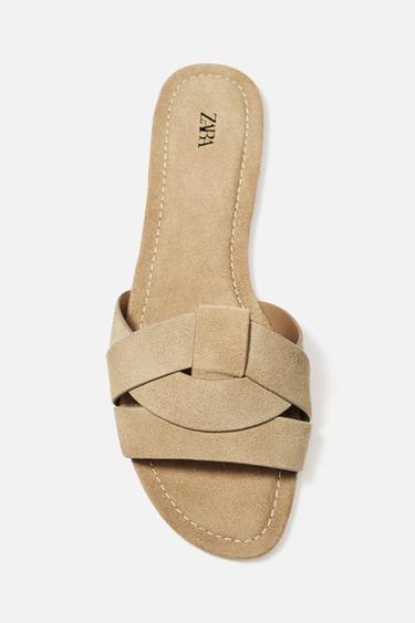 CRISS-CROSS SPLIT SUEDE FLAT SANDALS - Brown by Zara