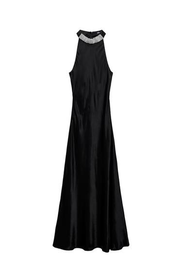 SLIP DRESS WITH BEADED COLLAR