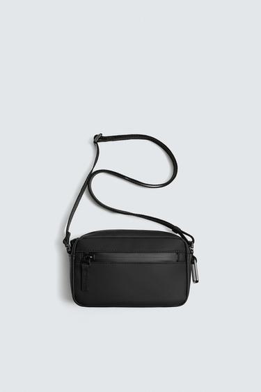 Zara RUBBERIZED TEXTURED CROSSBODY BAG - Black