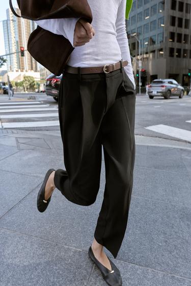 Zara BELTED PLEATED PANTS - Black