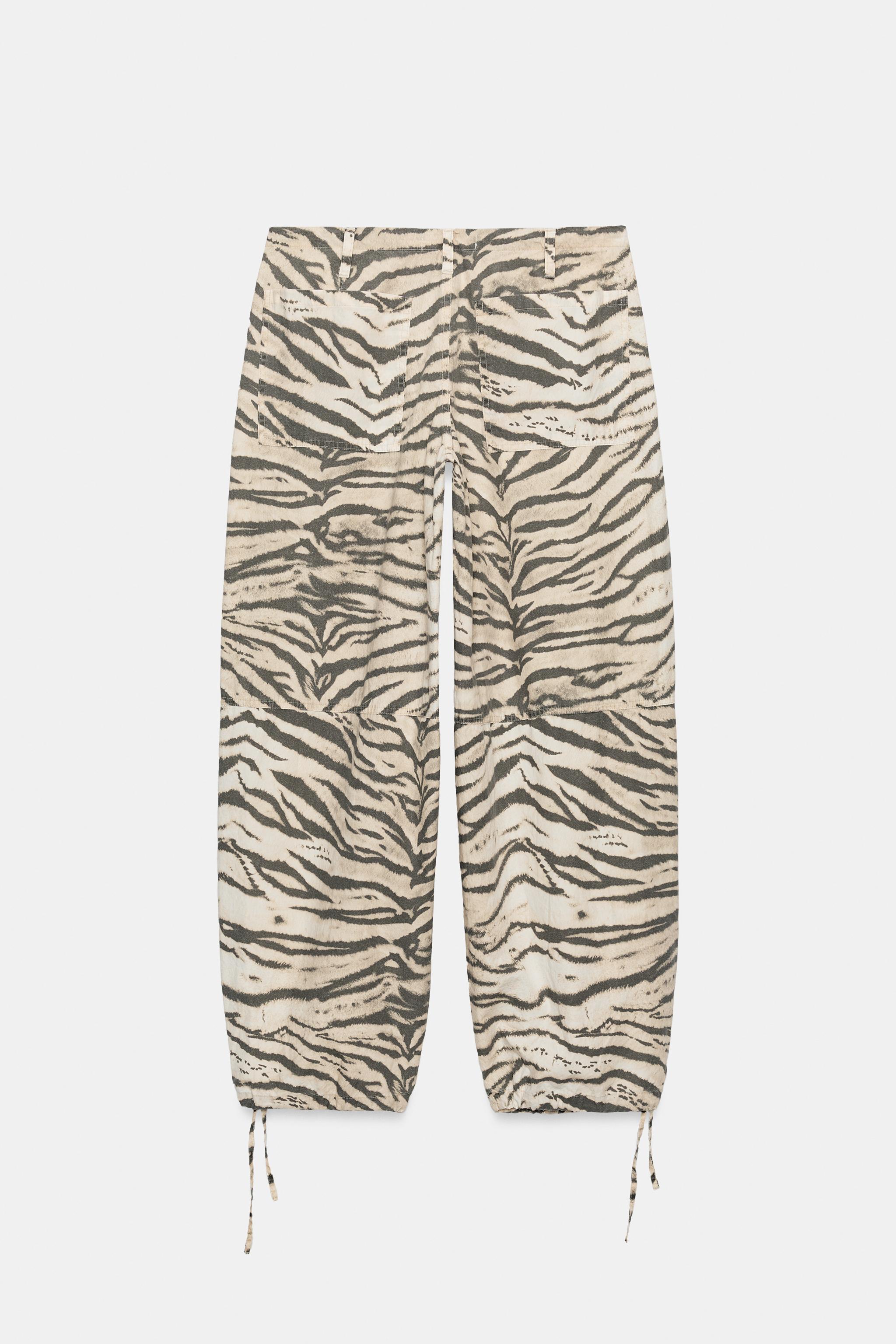 Женские брюки Zara ANIMAL PRINT WIDE LEG DRAWSTRING PANTS — фото 8