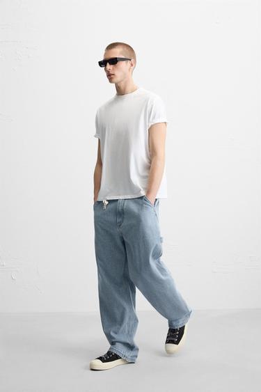 Zara RELAXED FIT CARPENTER JEANS - Light blue