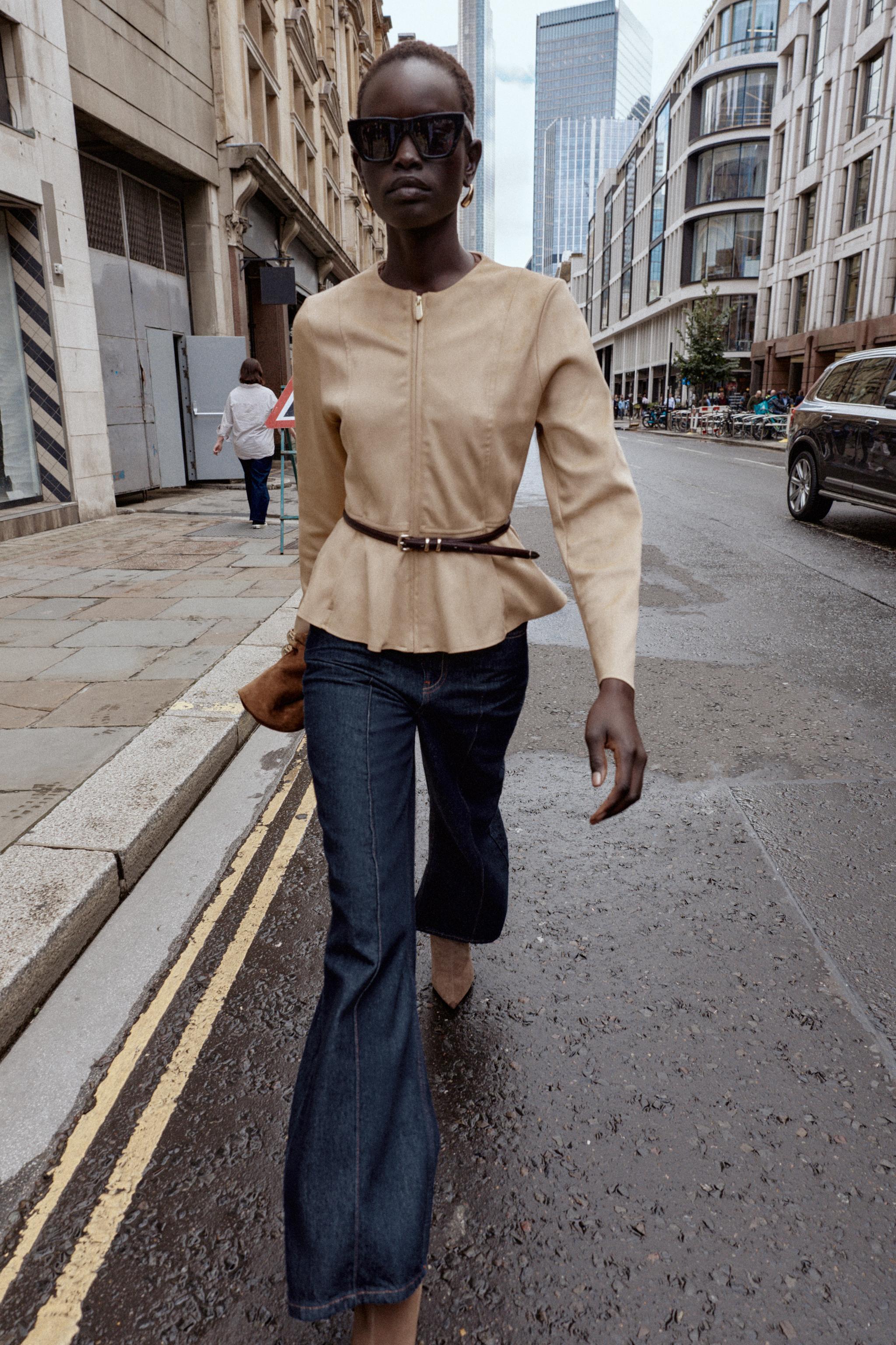 FAUX SUEDE PEPLUM BELTED JACKET - Burgundy | ZARA United States