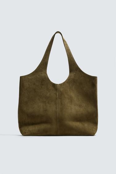 Zara LEATHER SHOPPER - Khaki Green