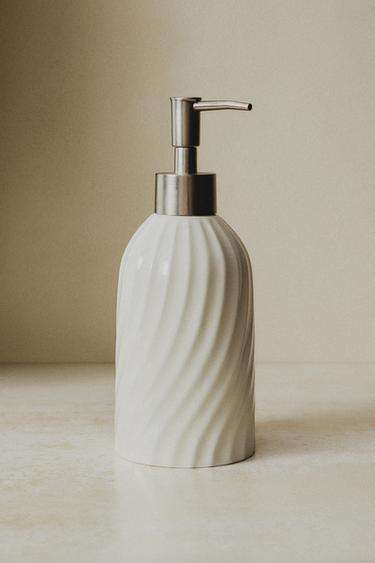 CERAMIC SOAP DISPENSER WITH RAISED DESIGN - White by Zara - Image 4