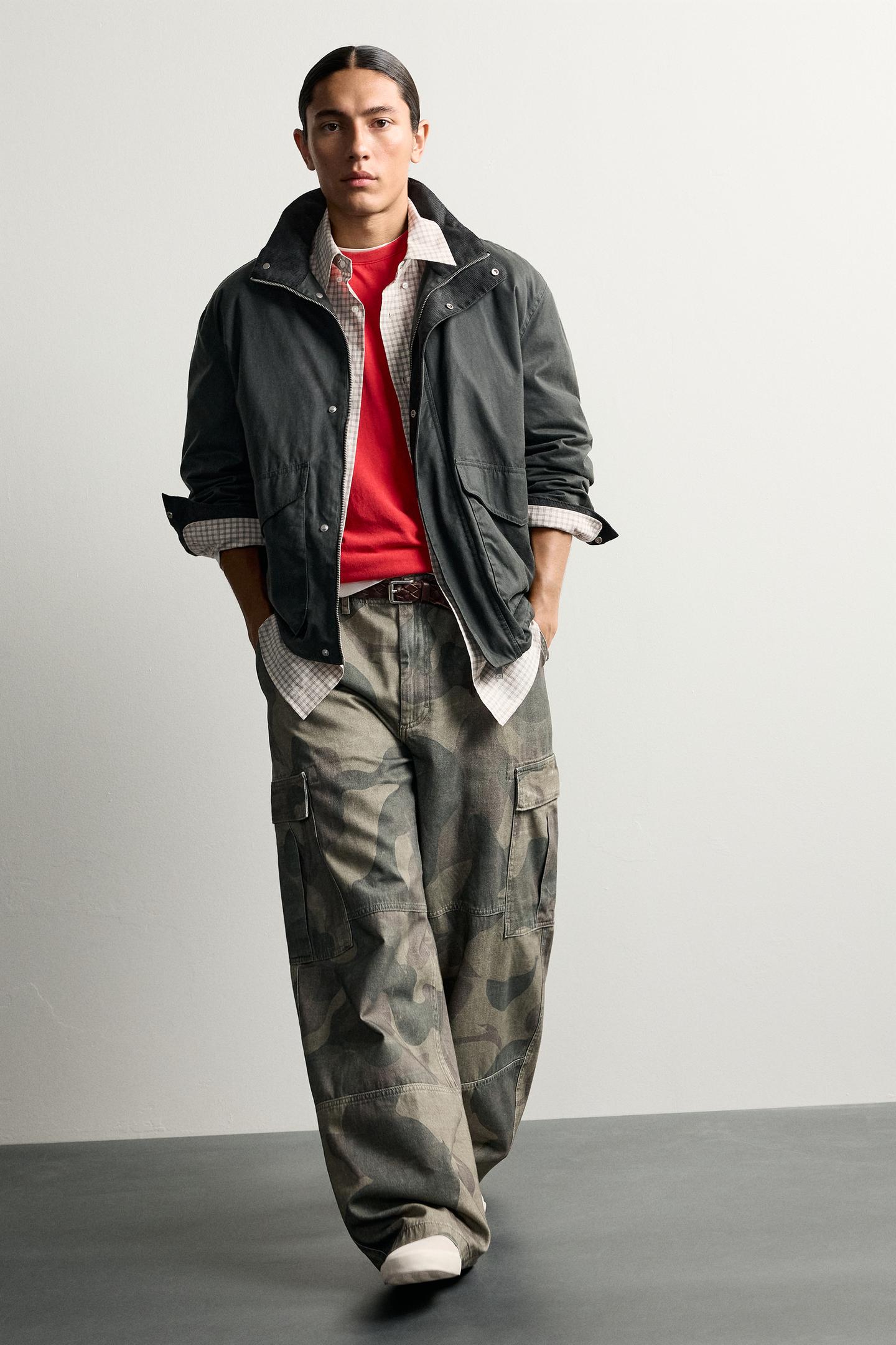 Мужские брюки Zara Printed Cargo Balloon Fit, цвет: Хаки — фото 5