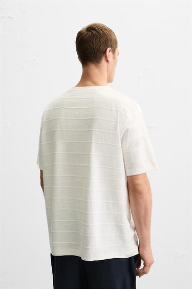 STRIPED IRREGULAR TEXTURE T-SHIRT - Oyster-white by Zara - Image 2