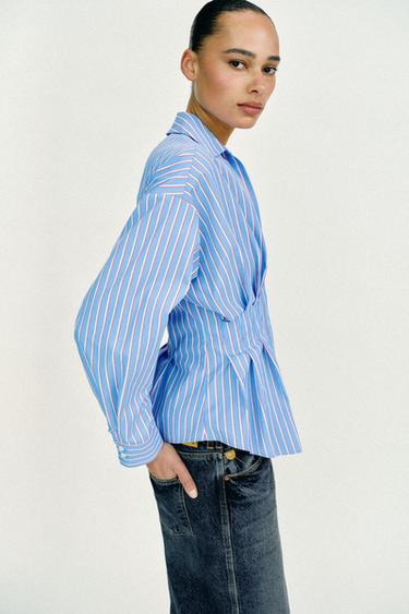 CHEMISE EN POPELINE À RAYURES ET PINCES - Rayure rouge de Zara - Image 3